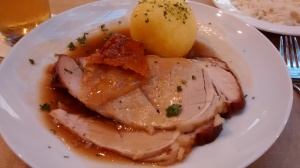 A simple Sunday afternoon meal of pork roast and dumplings, more brown food, this time at Augustiner
